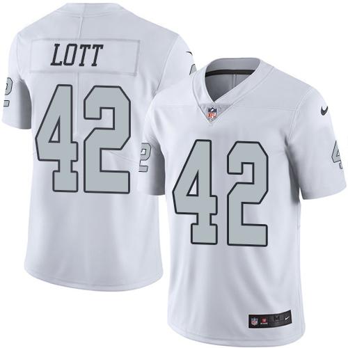Nike Raiders #42 Ronnie Lott White Men's Stitched NFL Limited Rush Jersey - Click Image to Close